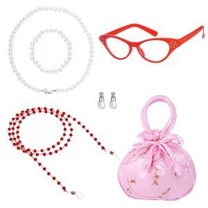 3847 6pcs Old Lady Costume Accessory Set Eyeglasses Glasses